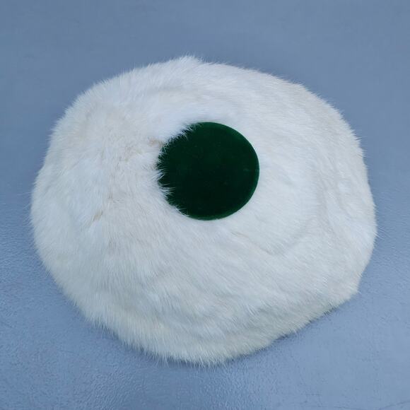 VTG White Rabbit Fur Hat Sonni California Green Velvet Fascinator Elegant 60s - Picture 10 of 10